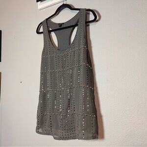 Express Sequin Tank Top Studded Embellished Gray Racerback Size Large